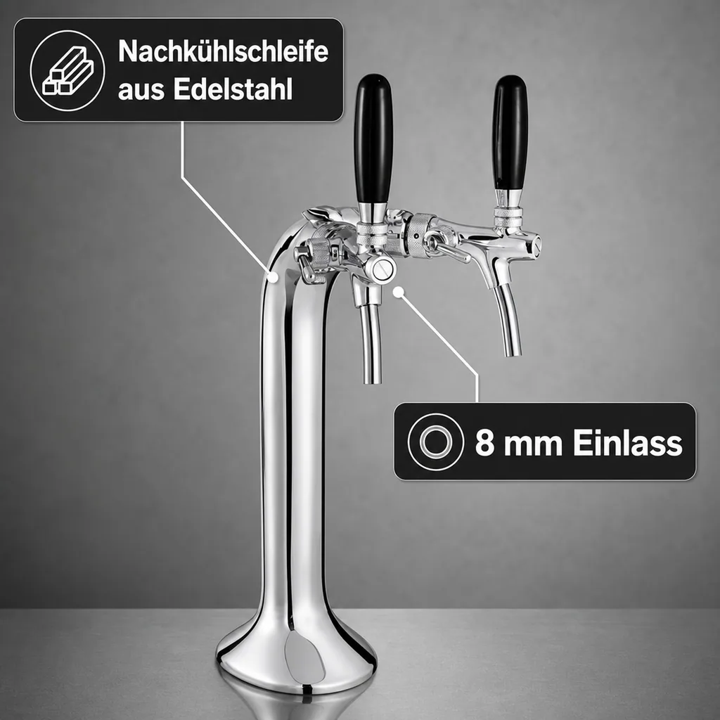 Schanksäule, Bierzapfsäule, Chrom, 2-leitig