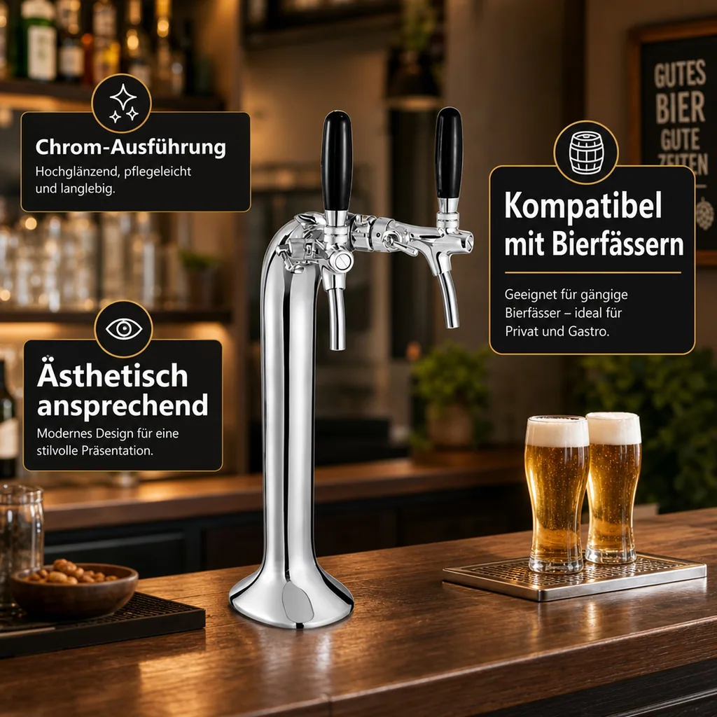 Schanksäule, Bierzapfsäule, Chrom, 2-leitig