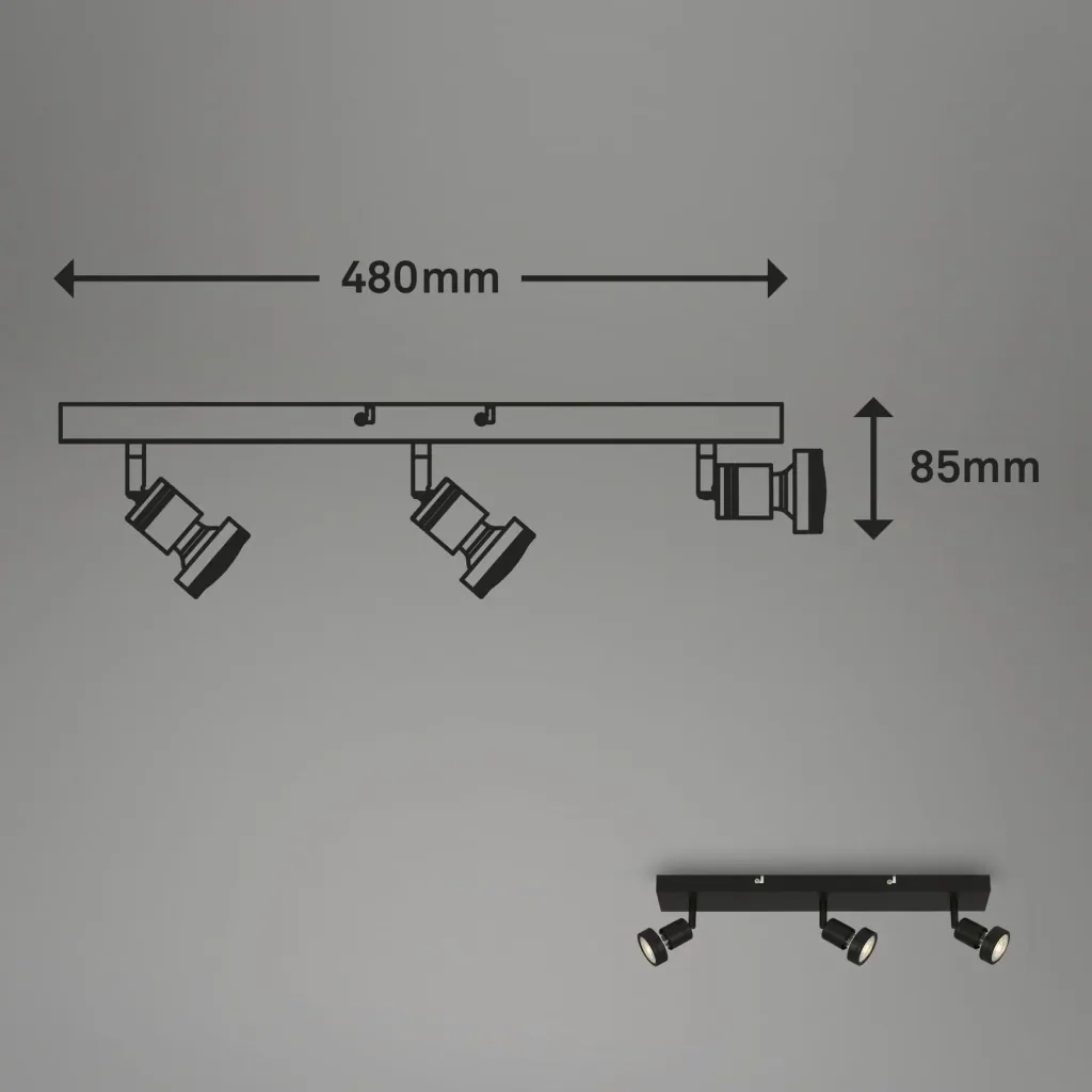 LED Spotleuchte 3-flammig, schwarz, 3 x GU10 Fassung, inklusive 3 x LED Leuchtmittel, 4,9 Watt, 460 lm, 3000 K