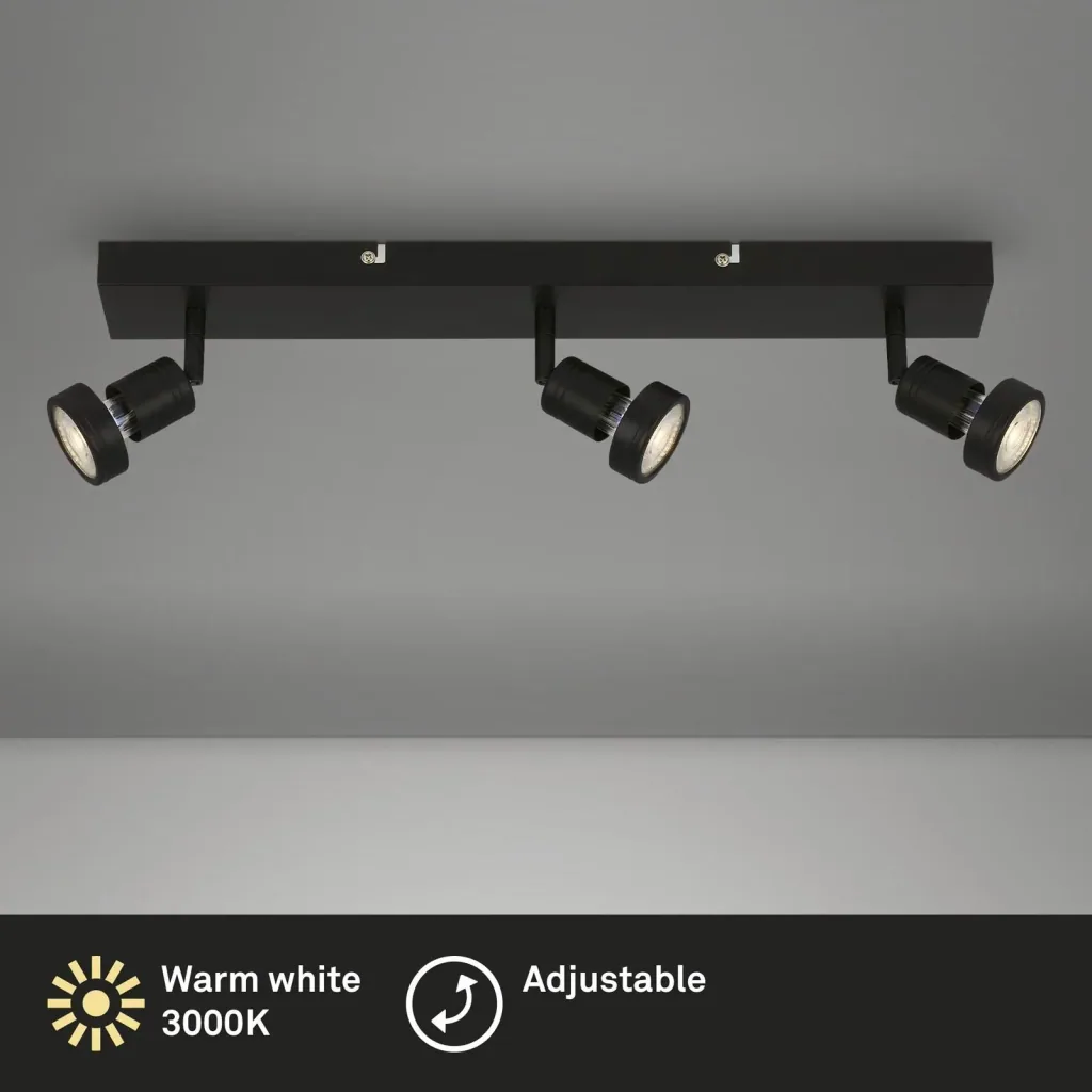 LED Spotleuchte 3-flammig, schwarz, 3 x GU10 Fassung, inklusive 3 x LED Leuchtmittel, 4,9 Watt, 460 lm, 3000 K