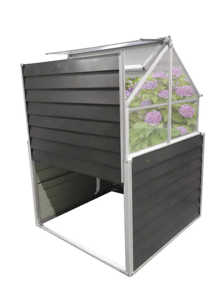 Westmann Hochbeet Store & Grow, 120×120×167 cm, Anthrazit – mit Gewächshaus-Aufsatz aus Polycarbonat