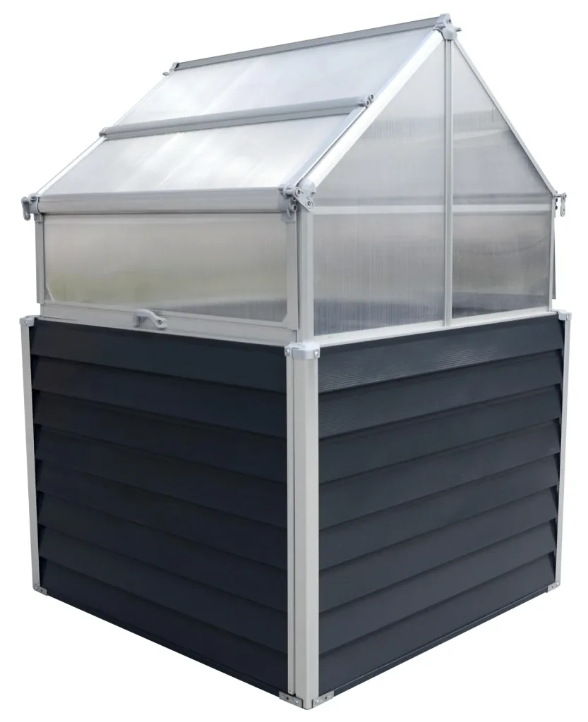 Westmann Hochbeet Store & Grow, 120×120×167 cm, Anthrazit – mit Gewächshaus-Aufsatz aus Polycarbonat