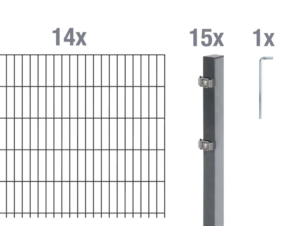 Doppelstabmattenzaun Komplettset, anthrazit, Höhe 120 cm, Länge 28 m