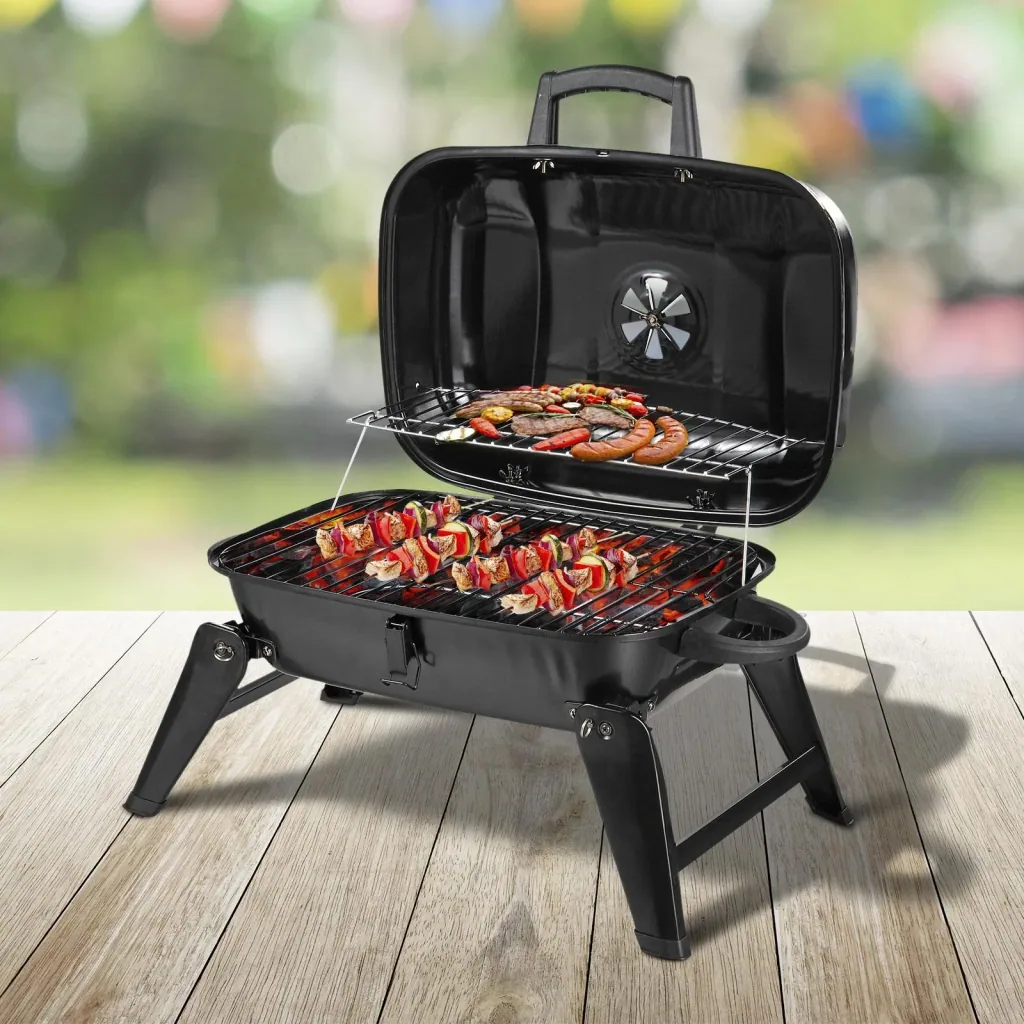 Klappgrill Kohlegrill Standgrill tragbar Tischgrill BBQ Metall Schwarz 59 x 43 x 36 cm