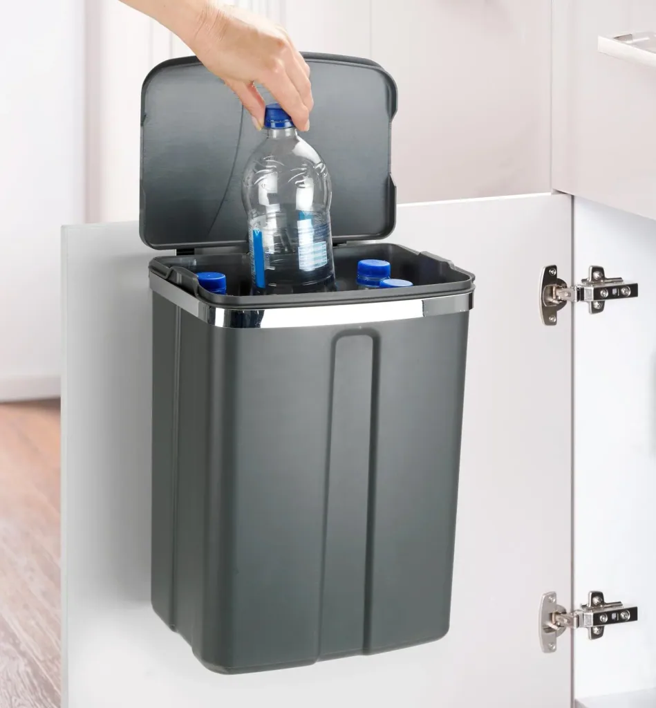 Tür-Abfalleimer, 12 Liter, Grau/ Silberfarben
