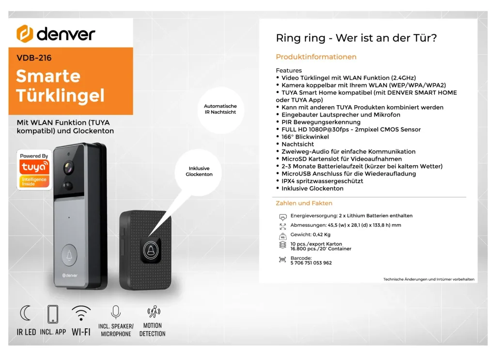 Smarte Video Türklingel mit WLAN und Glockenton
