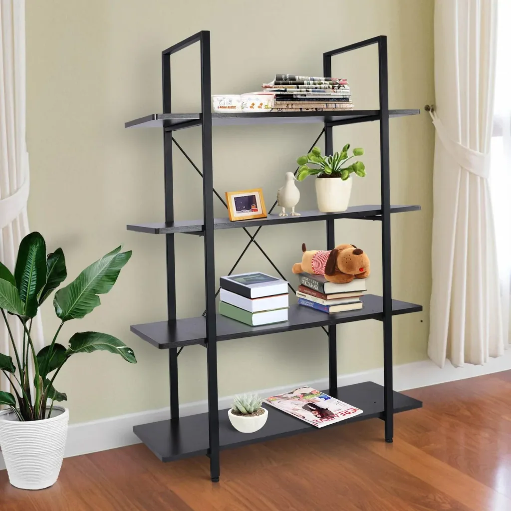Standregal Aktenregal Bücherregal Holzregal Lagerregal 4 x Fach Schwarz 105 x 33,8 x 138 cm