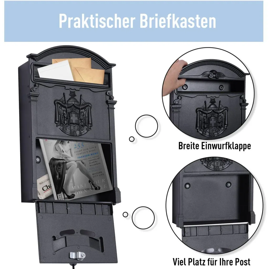 Postkasten Briefkasten Wandbriefkasten abschließbar mit Schutzklappe inkl. 2 Schlüssel