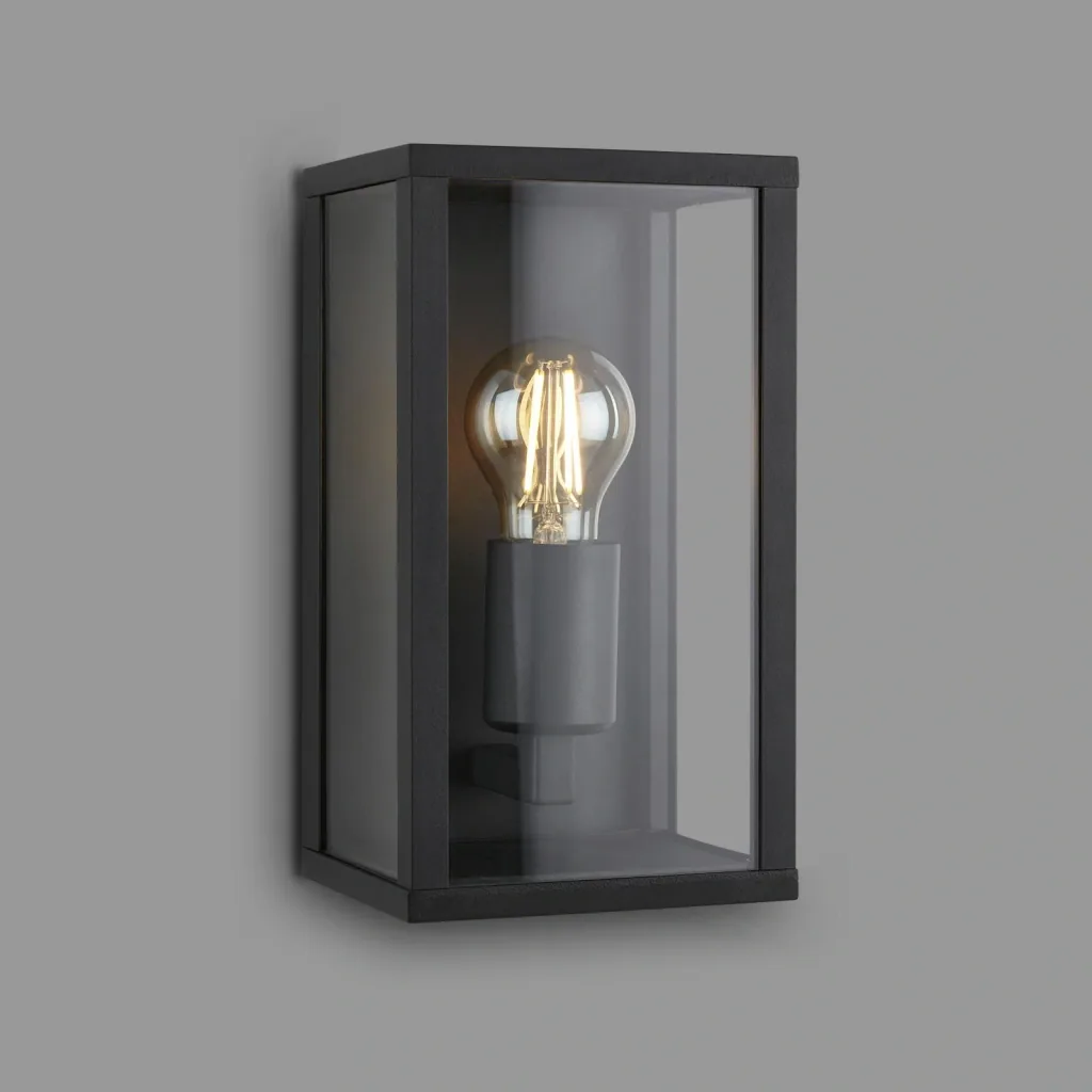 Außenleuchte, 1-flammig, IP44, Metall-Glas, schwarz, E27 Fassung