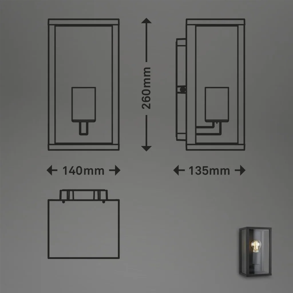 Außenleuchte, 1-flammig, IP44, Metall-Glas, schwarz, E27 Fassung
