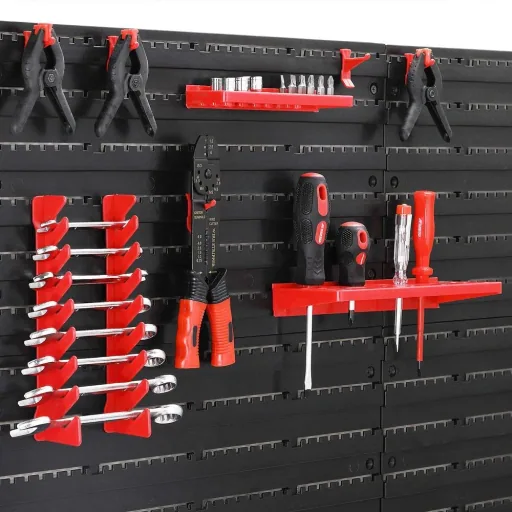 Werkzeugwand mit Stapelboxen und Werkzeughalter 43tlg. - 2 Wandteller 54x47,5x1,8 cm
