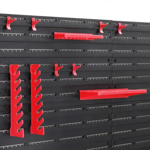 Werkzeugwand mit Stapelboxen und Werkzeughalter 43tlg. - 2 Wandteller 54x47,5x1,8 cm