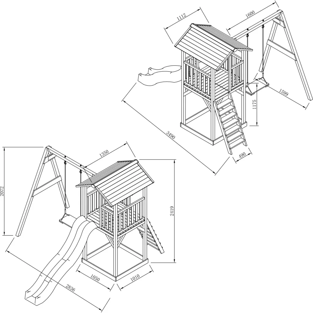 Beach Tower Spielturm mit Einzelschaukel - Weiße Rutsche