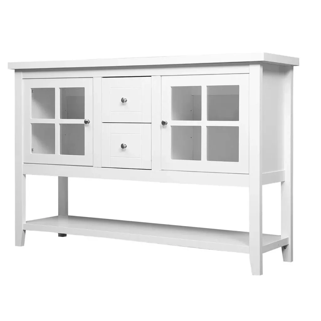 Küchenschrank Sideboard Aufbewahrungsschrank elegant mit zwei Glastürschränke offenes Regal zwei Schubladen Anti-Kipp-De