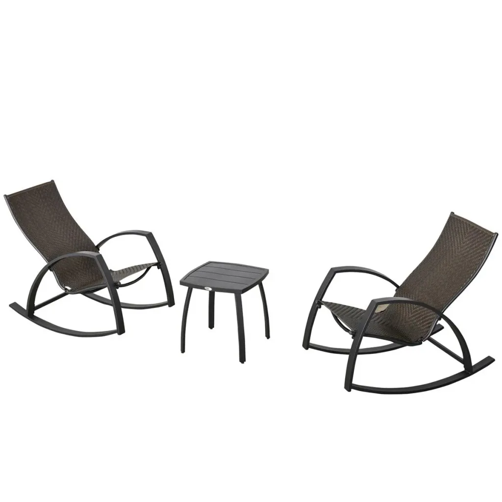 Rattan-Schaukelstuhl Bistroset 3 teilige 2 Stühle 1 Tisch Aluminium Komfort UV-Beständig für Gärten Terrassen Pools pati