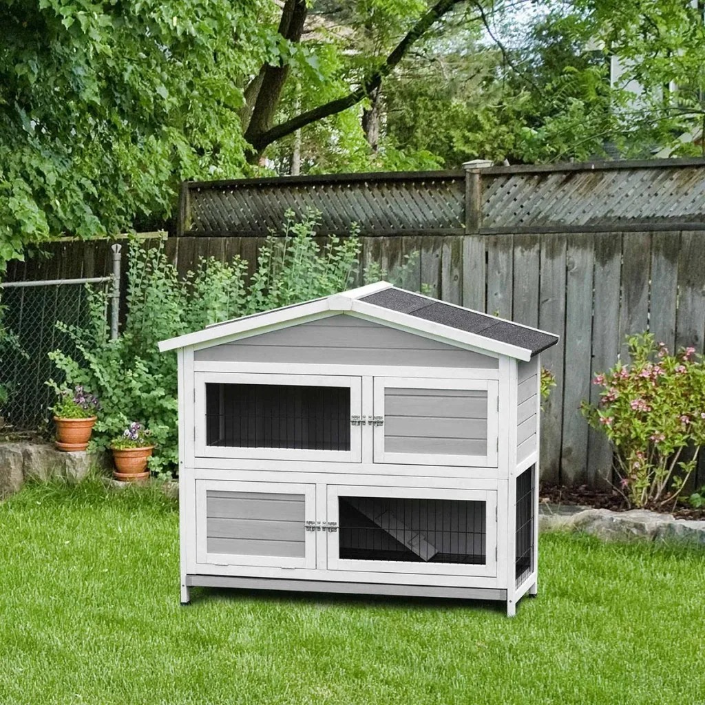 Hasenstall 2 Ebenen Design Hasenkäfig Meerschweinchen Stall Kaninchenstall Kleintier mit 1 rutschfeste Rampe Tannenholz