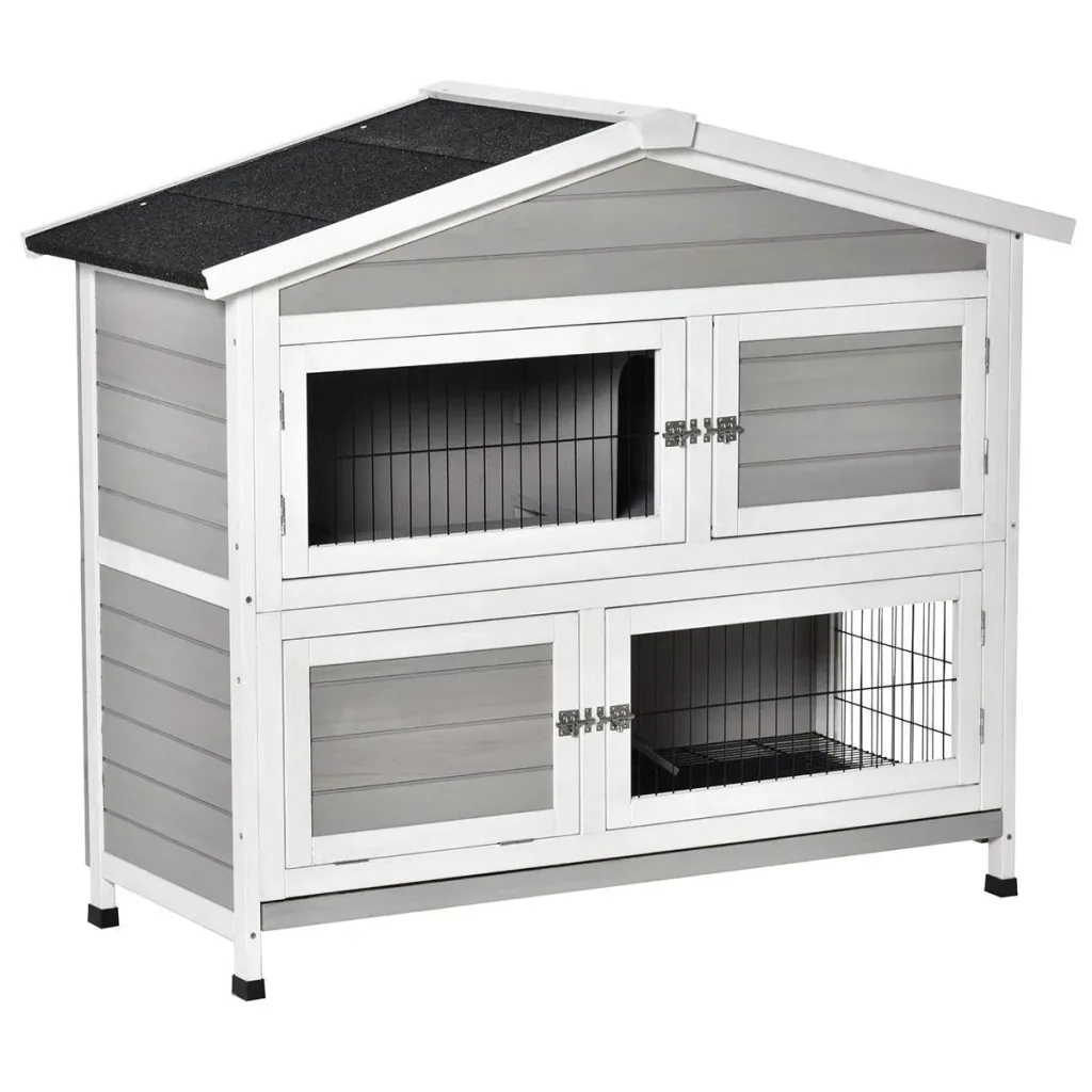 Hasenstall 2 Ebenen Design Hasenkäfig Meerschweinchen Stall Kaninchenstall Kleintier mit 1 rutschfeste Rampe Tannenholz