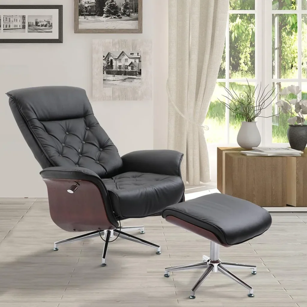Chesterfield Sessel mit Hocker schwarz
