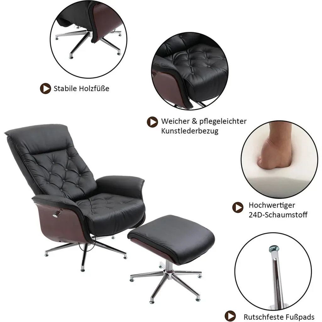 Chesterfield Sessel mit Hocker schwarz
