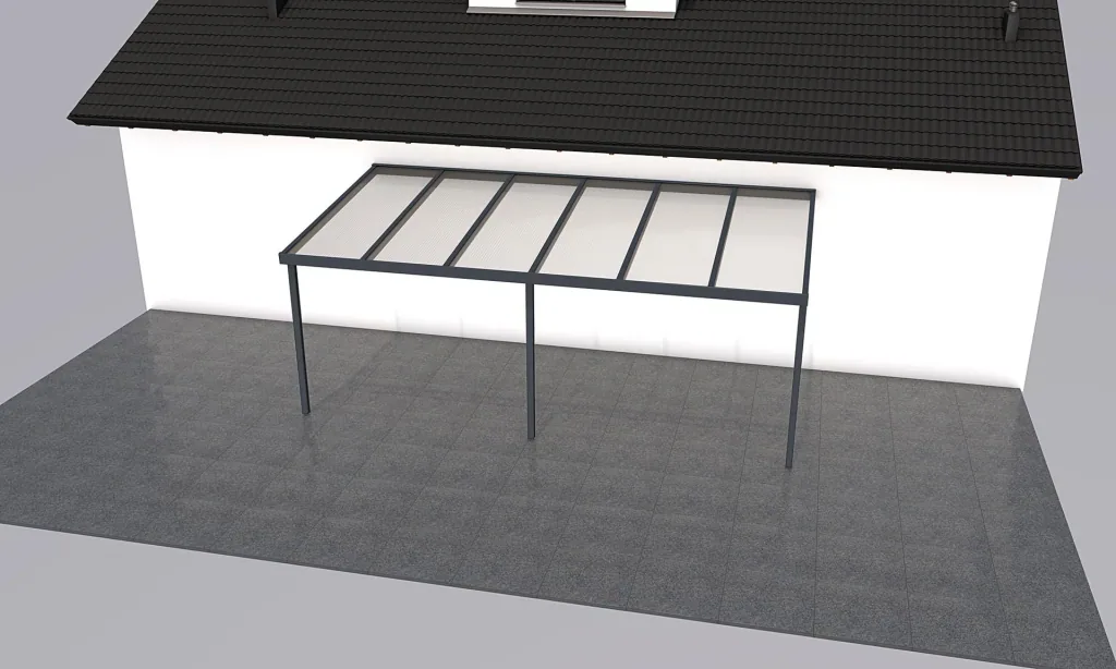 Terrassendach Premium, anthrazit, 6110 x 3060 mm - Polycarbonat Stegplatten 16 mm, klar
