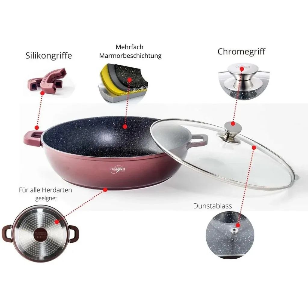 Platin-Bräter - Antihaftbeschichtung - 24cm - Burgunderrot