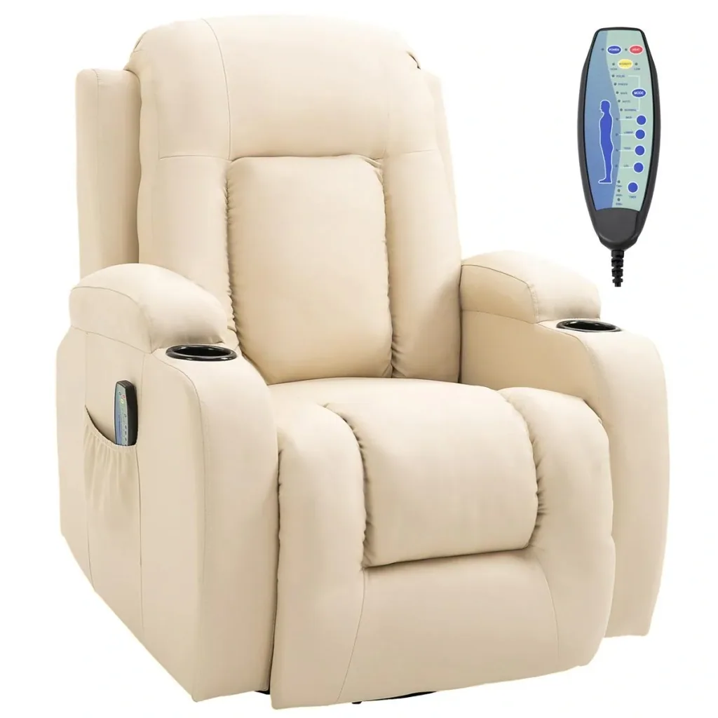 Massagesessel Fernsehsessel Relaxsessel TV Sessel Wärmefunktion Wippenfunktion mit Fernbedienung Liegefunktion Cremeweiß
