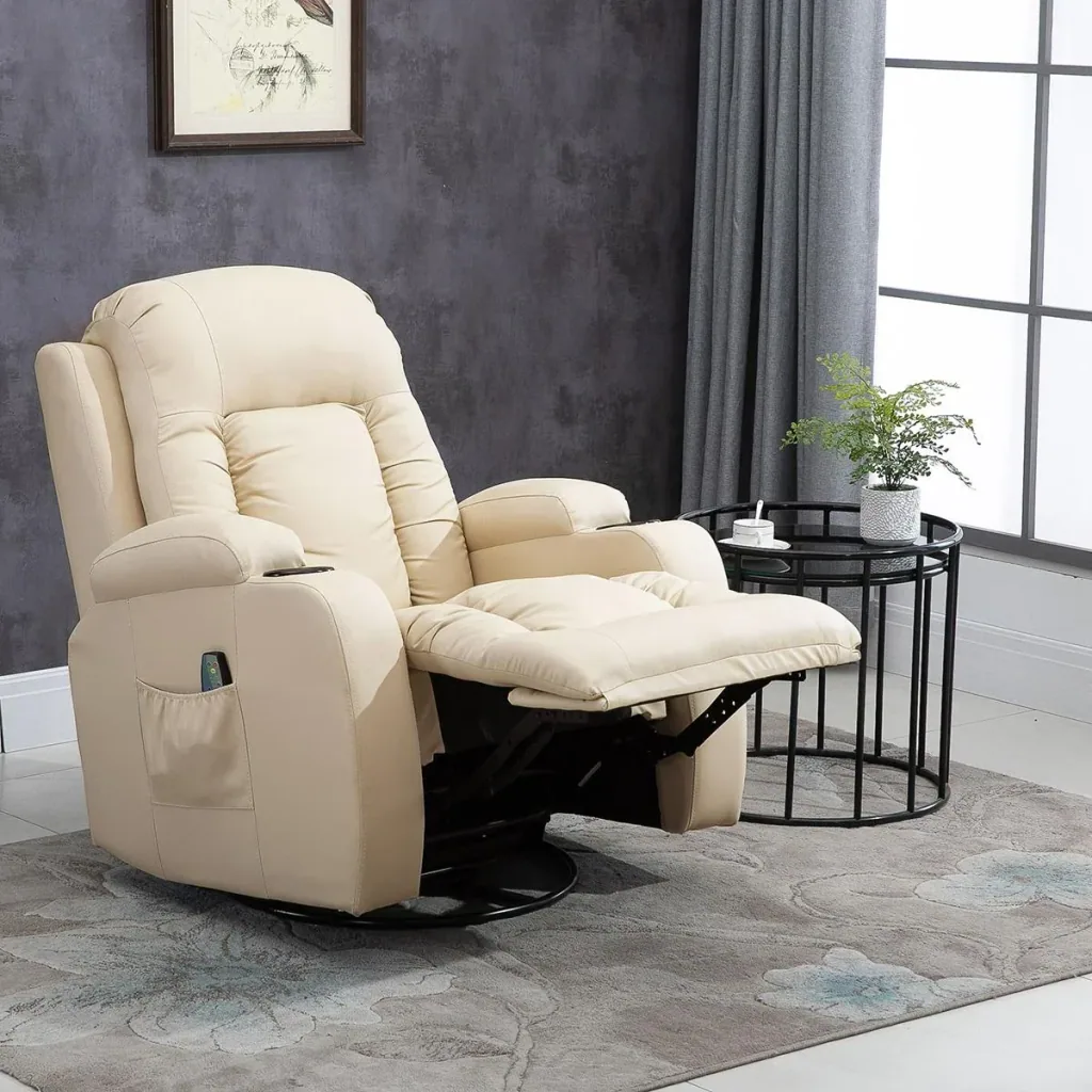 Massagesessel Fernsehsessel Relaxsessel TV Sessel Wärmefunktion Wippenfunktion mit Fernbedienung Liegefunktion Cremeweiß