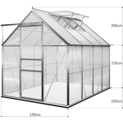 Aluminium-Gewächshaus 7,6 m³ mit Fundament