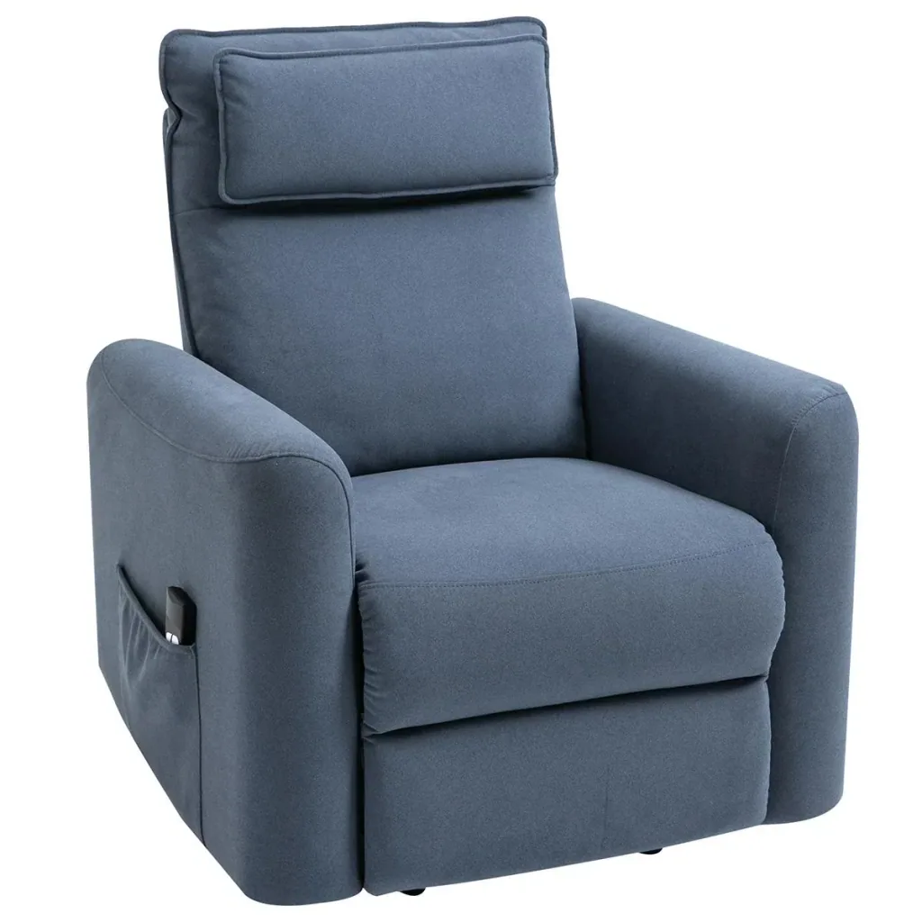Aufstehsessel Fernsehsessel mit Aufstehhilfe elektrisch Liegefunktion Leinen-Touch Stahl Blau 85 x 89,5 x 105 cm