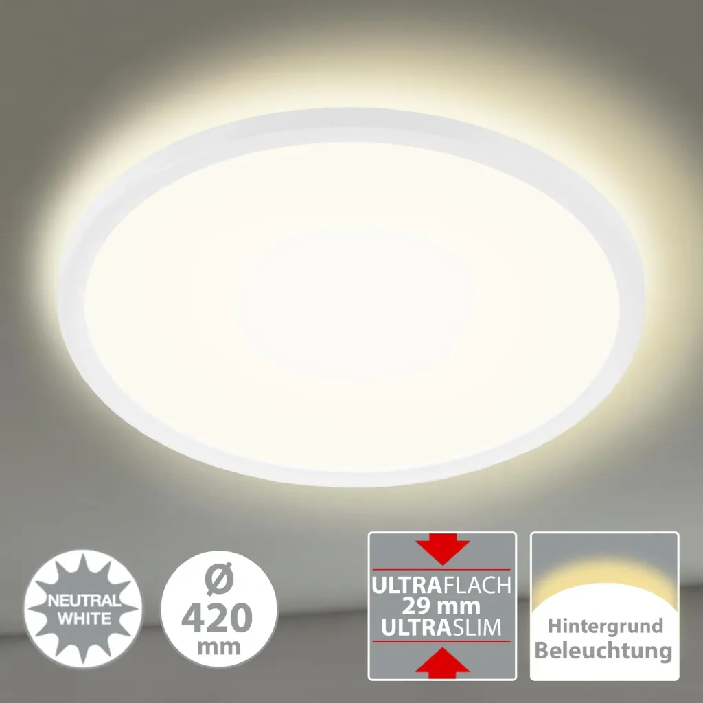 Ultraflaches LED Panel, rund, Ø 42 cm, 3000 Lumen, 22 Watt, weiß