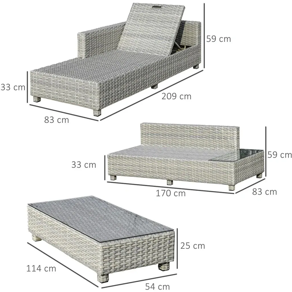 3-teiliges Polyrattan-Gartenmöbel-Lounge-Set mit Beistelltisch-Kissen Grau+Beige