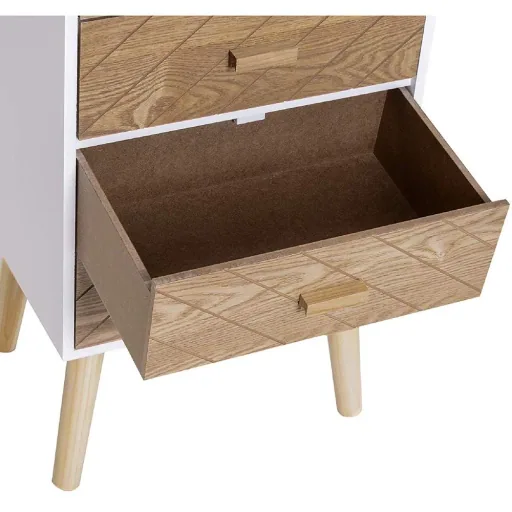 Nachttisch Nachtkommode Flurkommode mit 4 Schubladen Holz weiß+natur 40 x 30 x 75 cm