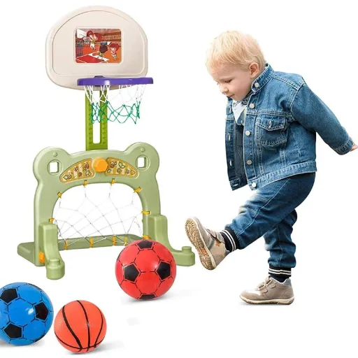 2 in 1 Fußball Basketball Basketballkorb Kinder Spielzeug Ball Grün L61 x B53 x H99 cm