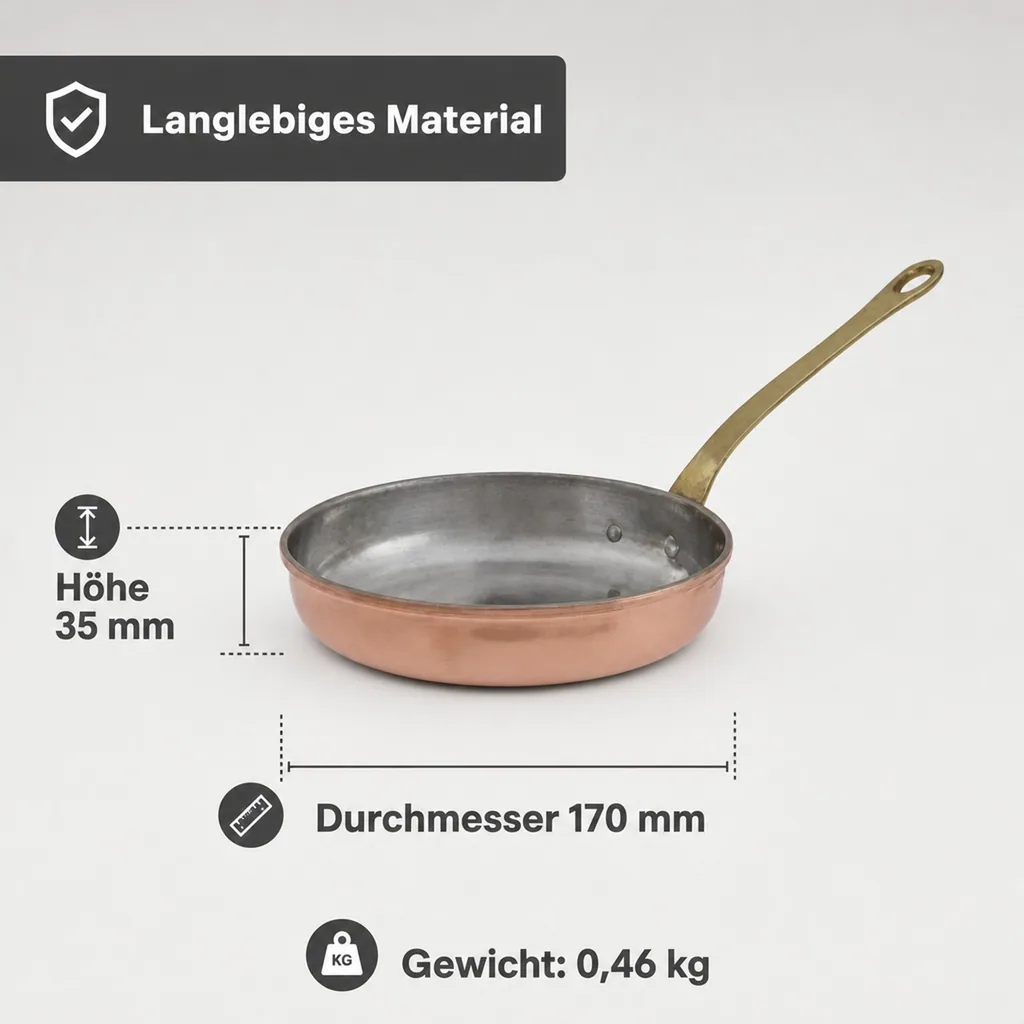 Bratpfanne, Kupferpfanne - aus Kupfer und Messing, 16cm