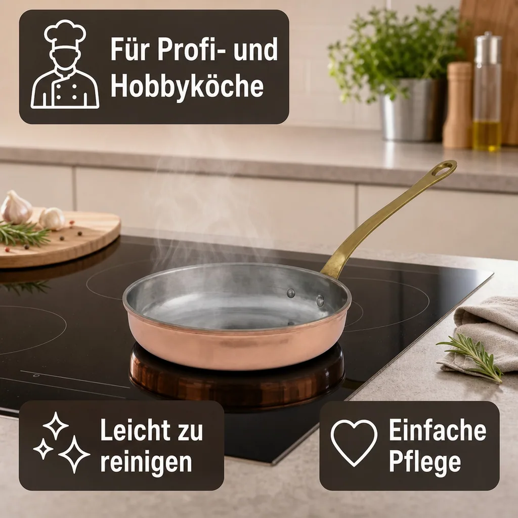 Bratpfanne, Kupferpfanne - aus Kupfer und Messing, 16cm