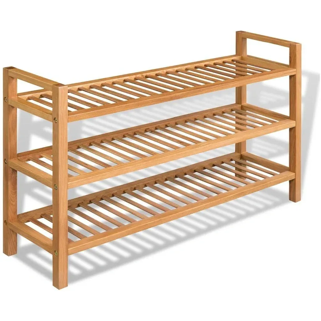 Schuhregal mit 3 Fachböden 100x27x59,5 cm Eiche massiv