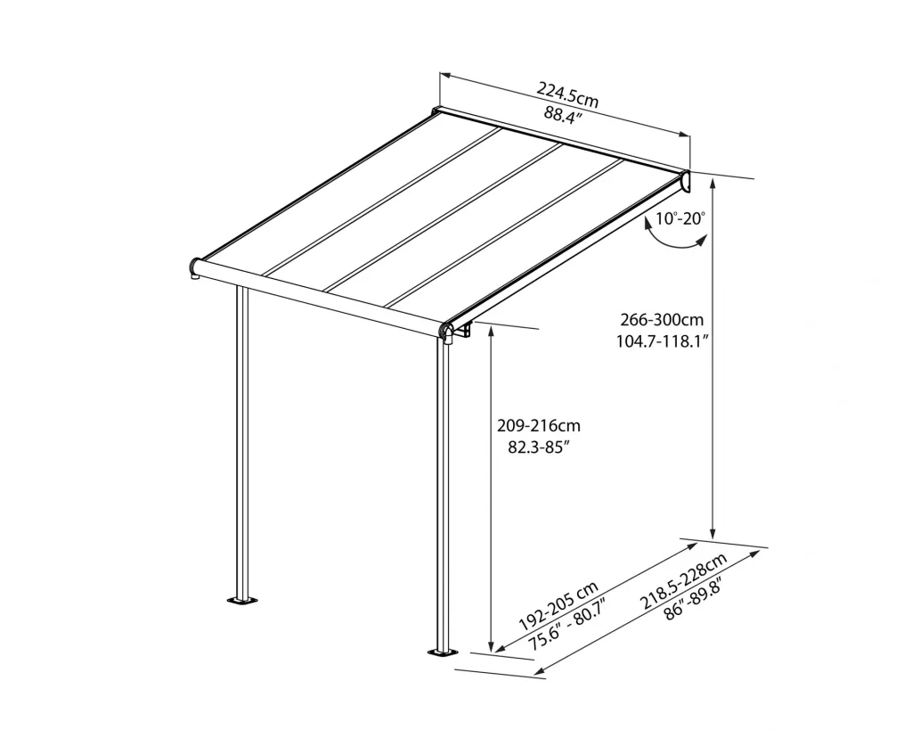Palram Terrassenüberdachung Sierra 224,5×228×300 cm Grau – Aluminium mit Polycarbonat-Dach