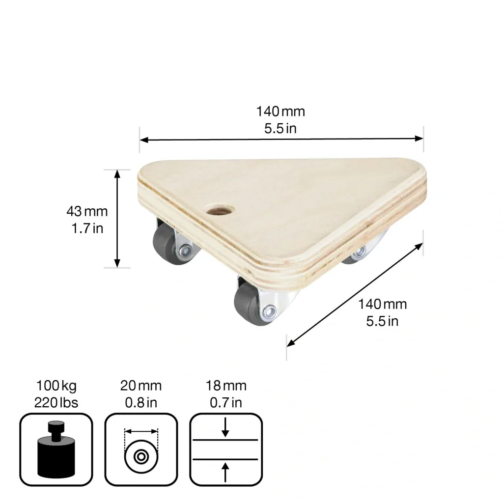Transporthilfe MM 1313, 14 x 14 x 14 x 4,5 mm, softe Rollen Ø 20 mm, Multiplexplatte Birke FSC®, Tragkraft 100 kg