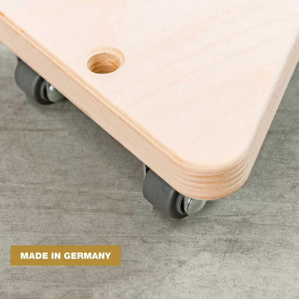 Transporthilfe MM 1313, 14 x 14 x 14 x 4,5 mm, softe Rollen Ø 20 mm, Multiplexplatte Birke FSC®, Tragkraft 100 kg