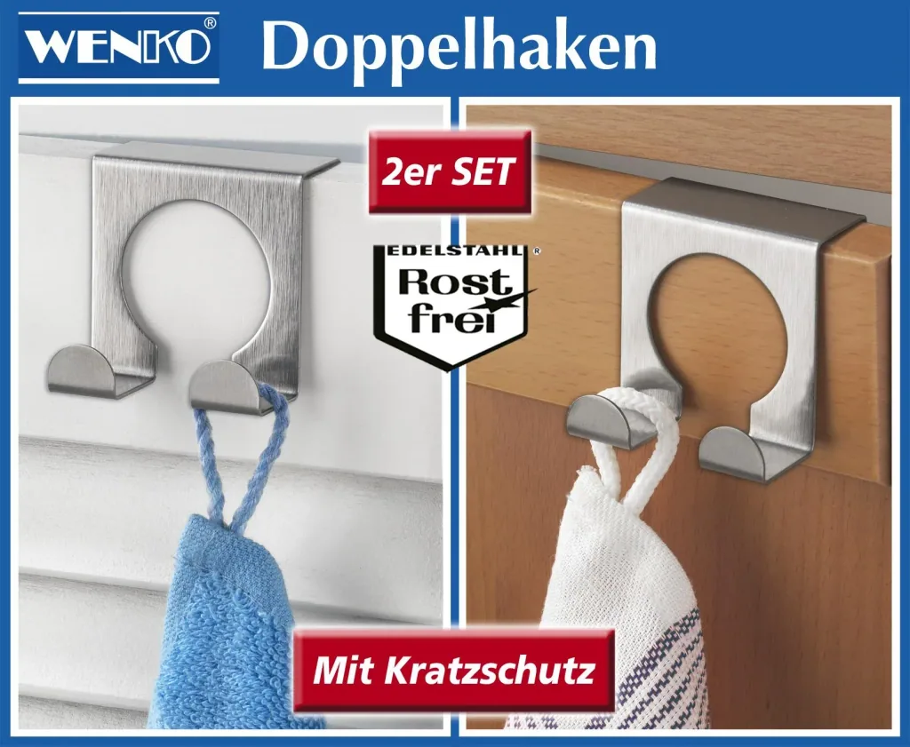 Tür-Doppelhaken, 2er Set, Edelstahl matt