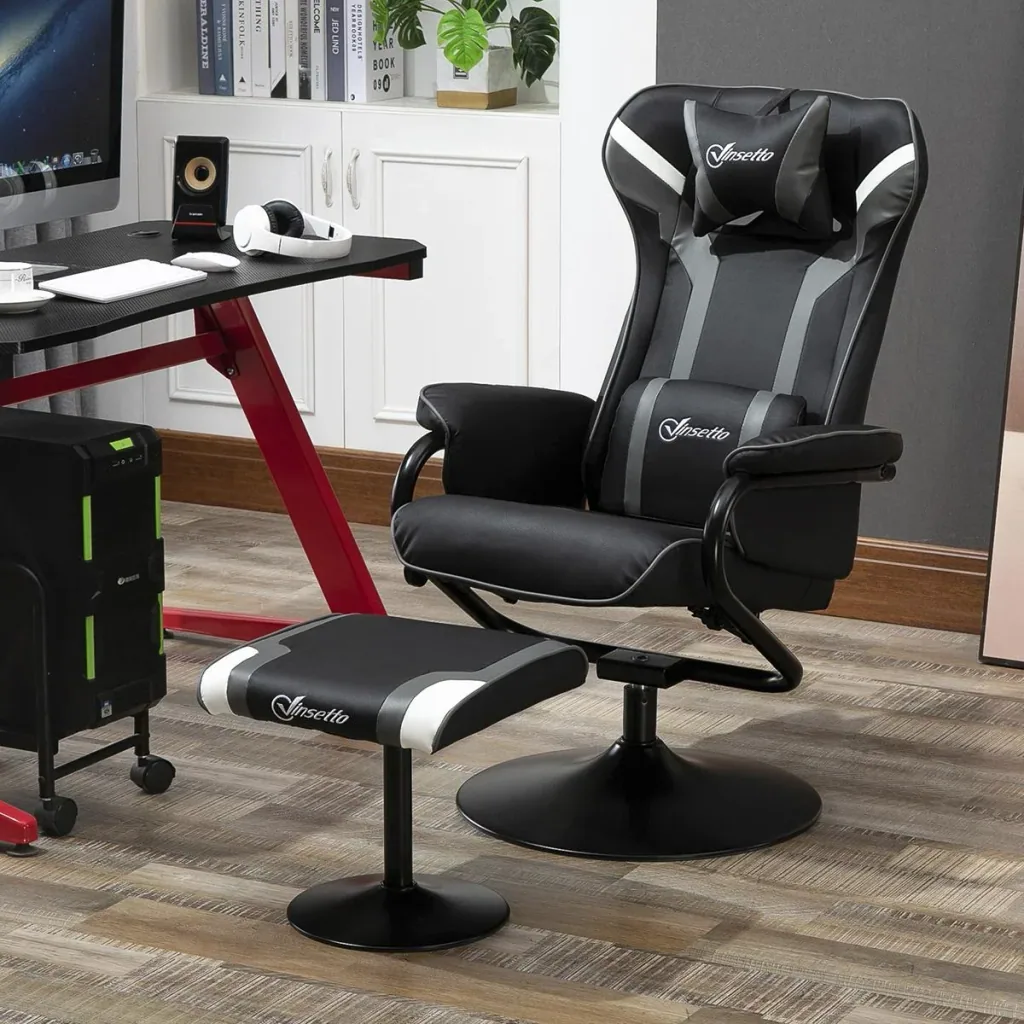 Relaxsessel mit Hocker, Fernsehsessel, Polstersessel, Gaming-Liegesofa, 130° neigbar, Schwarz+Grau, 67 x 82,5 x 103 cm