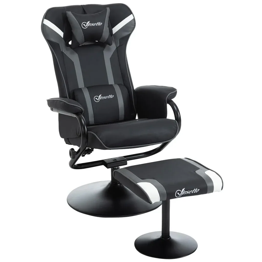 Relaxsessel mit Hocker, Fernsehsessel, Polstersessel, Gaming-Liegesofa, 130° neigbar, Schwarz+Grau, 67 x 82,5 x 103 cm
