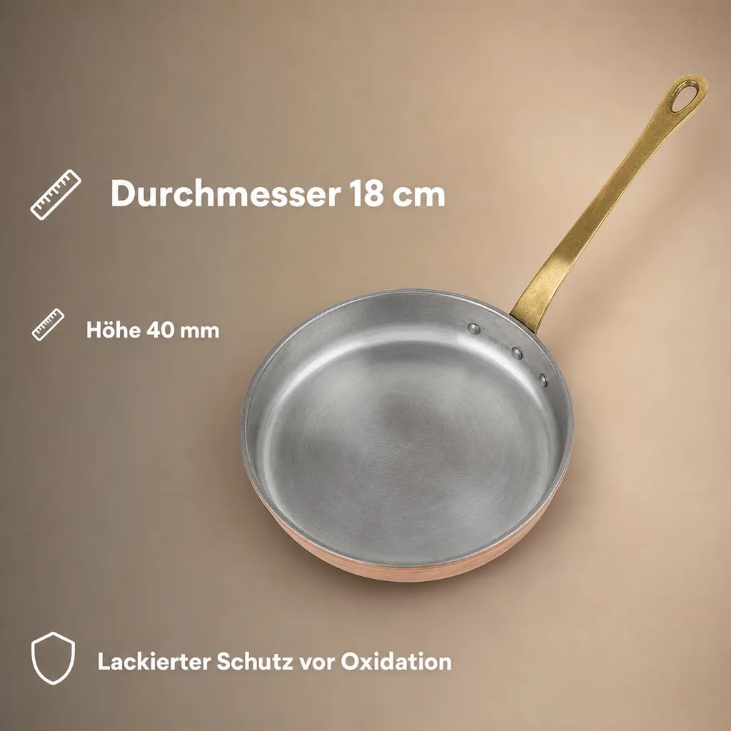 Bratpfanne, Kupferpfanne - aus Kupfer und Messing, 18cm