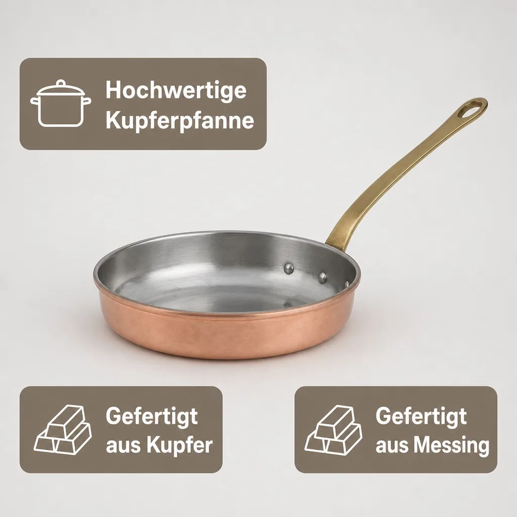 Bratpfanne, Kupferpfanne - aus Kupfer und Messing, 18cm