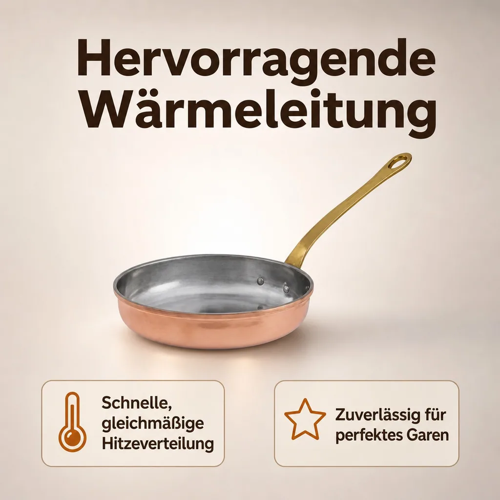Bratpfanne, Kupferpfanne - aus Kupfer und Messing, 18cm