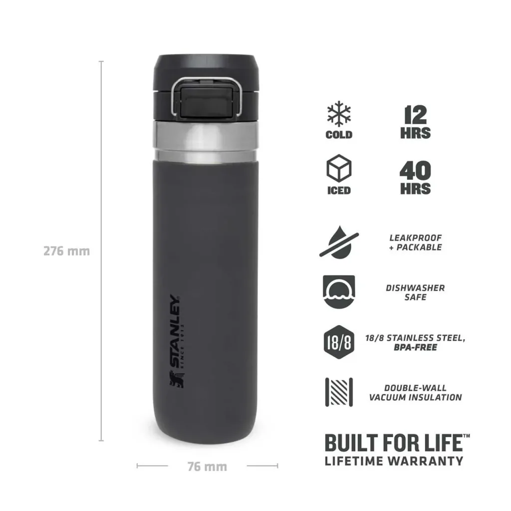 Quick Flip Water Bottle 0,7 l, Charcoal, Vakuumisolierung, Sicherheitsverschluss