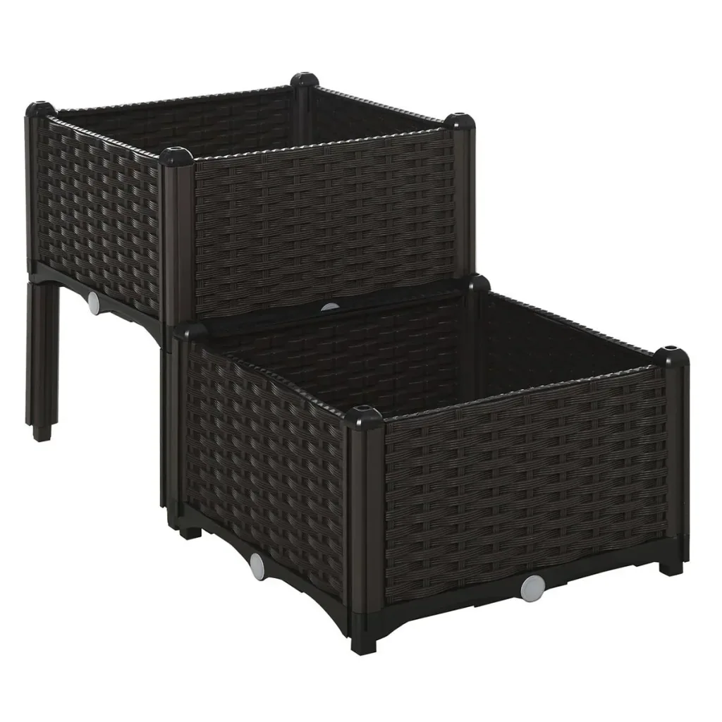 2-teiliges Hochbeet in Rattan-Optik dunkelbraun