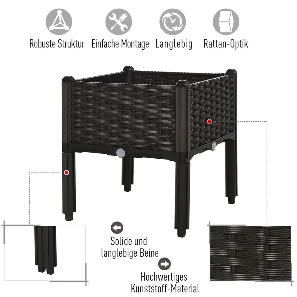2-teiliges Hochbeet in Rattan-Optik dunkelbraun