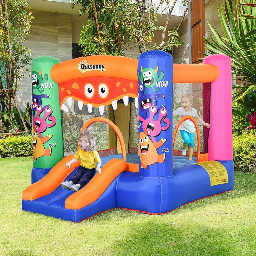 Aufblasbare Hüpfburg mit Rutsche für 2 Kinder Burg Springburg mit Gebläse Spielburg Spielhaus für 3-8 Jahre Kindergarten