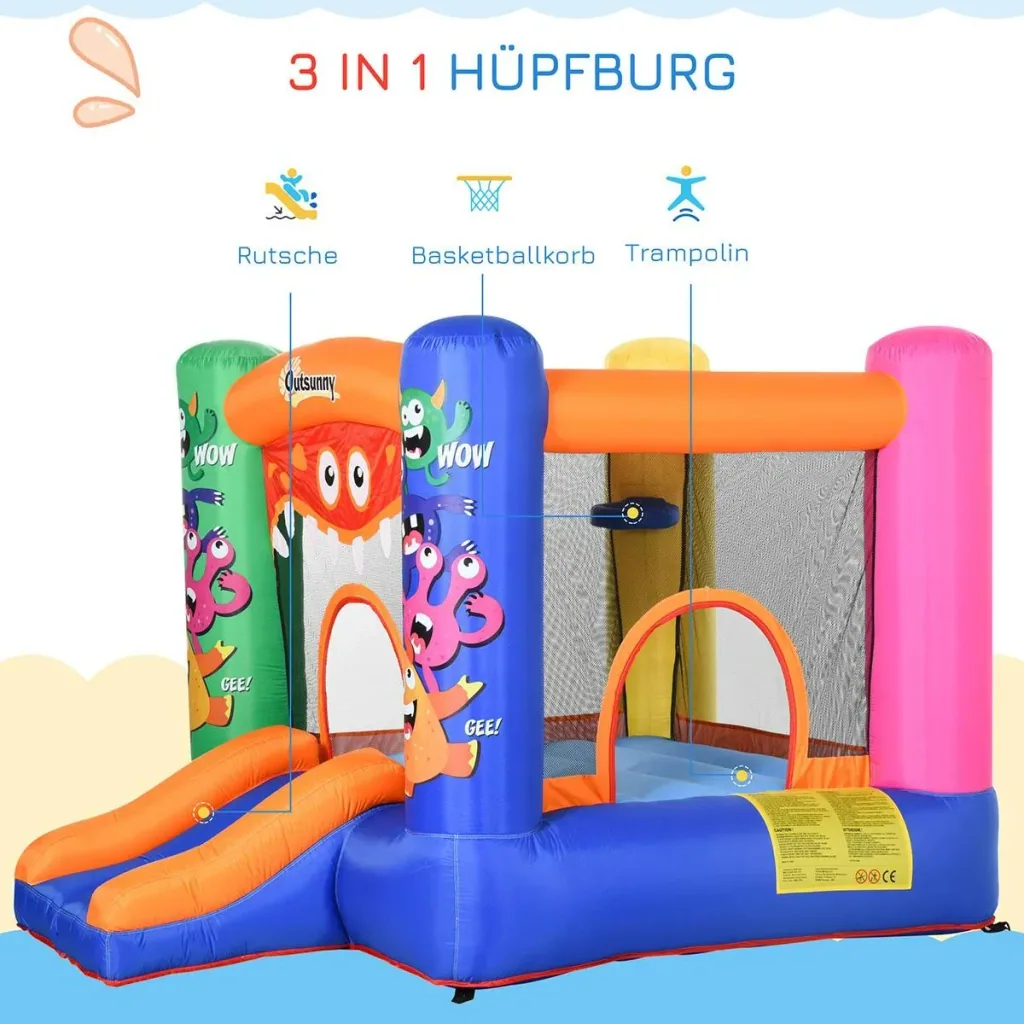 Aufblasbare Hüpfburg mit Rutsche für 2 Kinder Burg Springburg mit Gebläse Spielburg Spielhaus für 3-8 Jahre Kindergarten